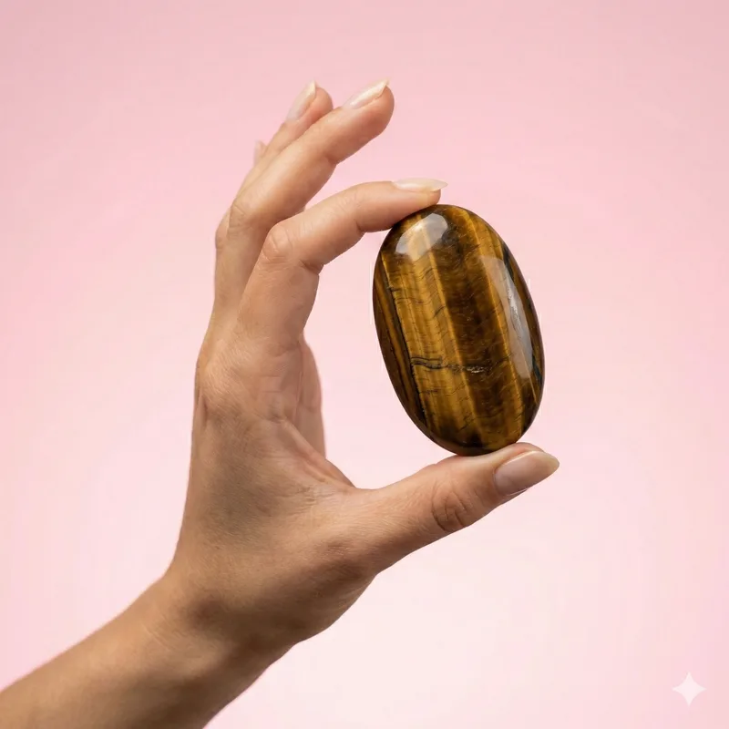 Tigers Eye Palm Stone healing crystal — Courage, confidence & willpower
