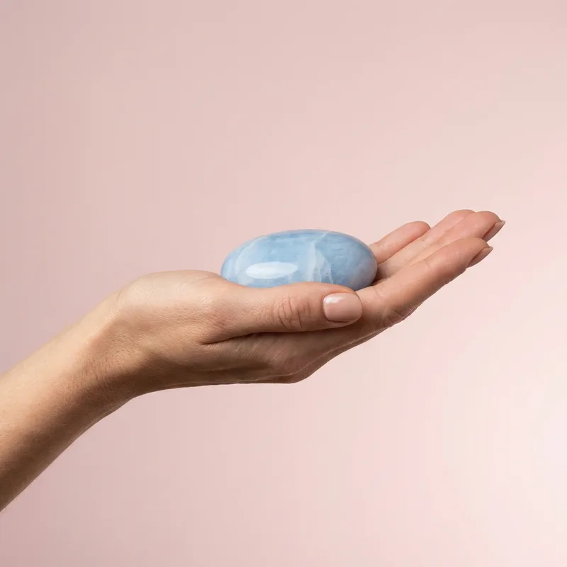 Angelite Palm Stone - angelite crystal