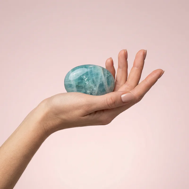 Aquamarine Palm Stone - aquamarine crystal