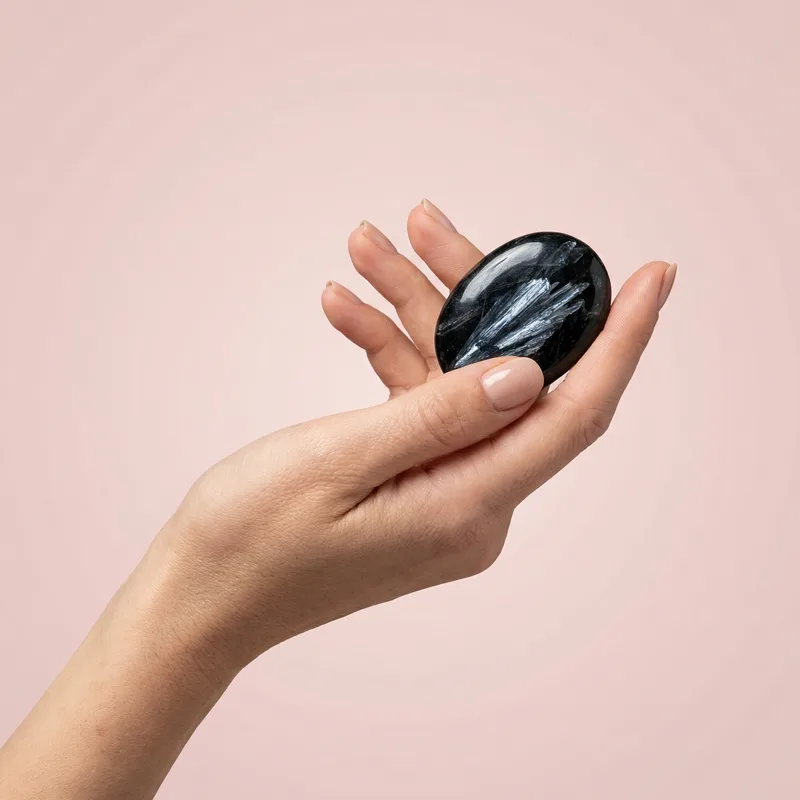 Black Kyanite Palm Stone - black kyanite crystal