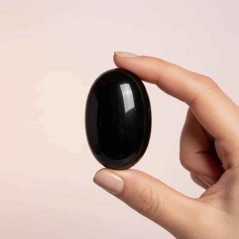Black Obsidian Palm Stone - black obsidian crystal