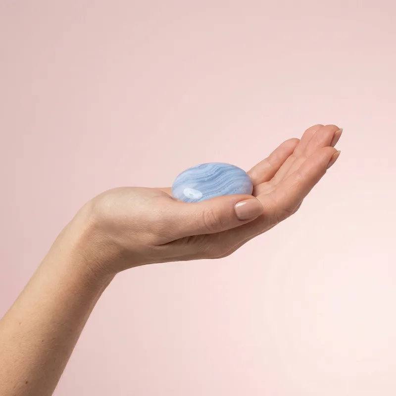 Blue Lace Agate Palm Stone - blue lace agate crystal