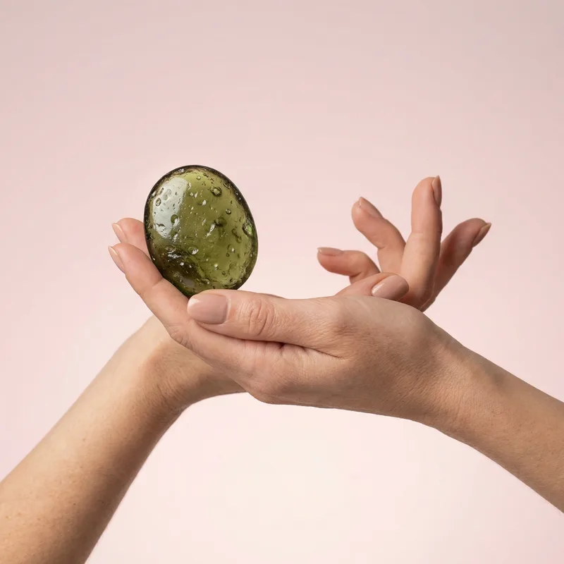 Moldavite Palm Stone - moldavite crystal