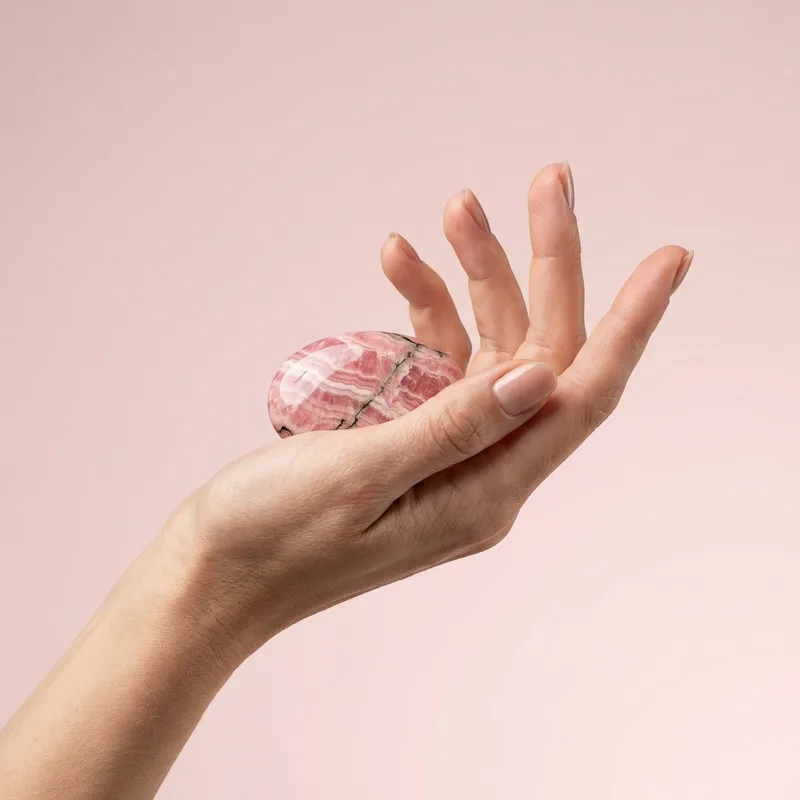 Rhodochrosite Palm Stone - rhodochrosite crystal