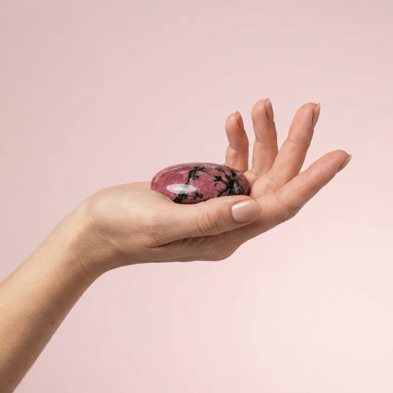 Rhodonite Palm Stone - rhodonite crystal