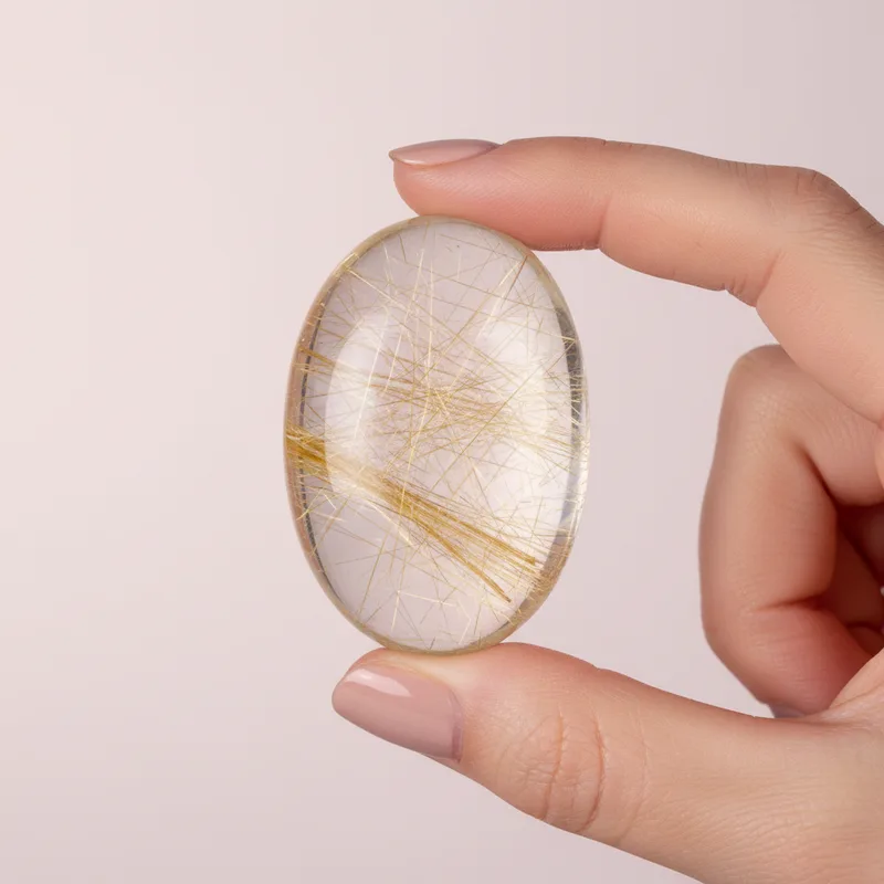 Rutilated Quartz Palm Stone - rutilated quartz crystal