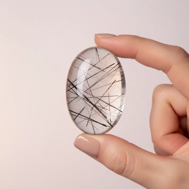 Tourmalinated Quartz Palm Stone - tourmalinated quartz crystal